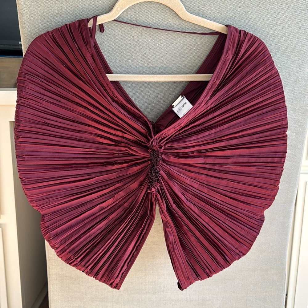 cult gaia Pleated Maroon Butterfly Top
